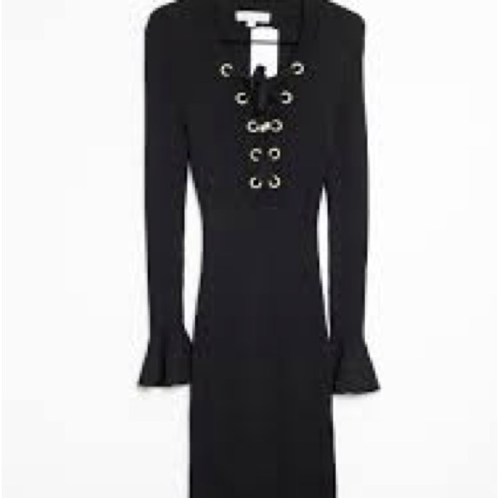Michael Kors Black Long Sleeve Fluttered Dress with Eyelet Detail!
